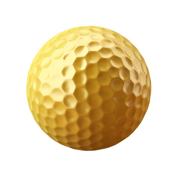 Golden golf ball, isolated on white background.