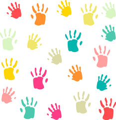 Obraz premium Cute and colorful baby palmprints seamless pattern white background