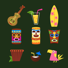 Hawaii Surf Retro Posters Collection in Flat Design Style. Colourful Vector Illustration