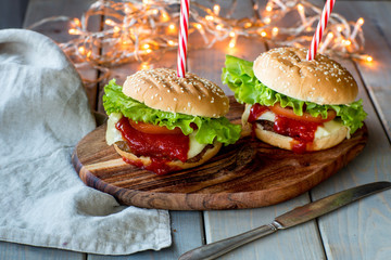 Homemade hamburger with beer 