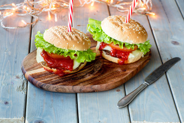 Homemade hamburger with beer 