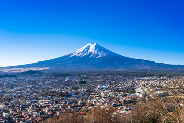 富士山と富士吉田の町並み