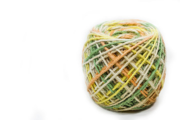 colorful roll of jute, string, hemp rope isolated on white background