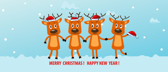 Four funny Christmas reindeer