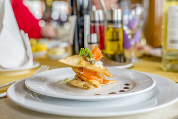 smoke salmon with crispy doe
