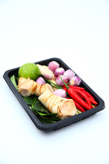  Tomyum Thai food seasoning ingredients on white background