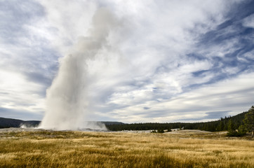 Fototapeta na wymiar Old Faithful eruption - Yellowstone National Park - Wyoming - US