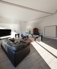 living room with leather divans