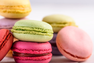 French Macaroons On White Boards Background