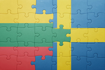 puzzle with the national flag of sweden and lithuania