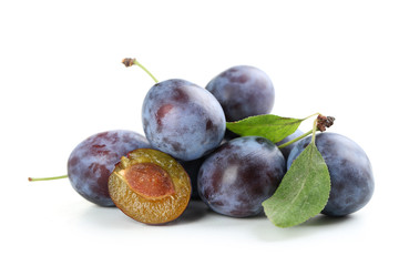 Fresh plums isolated on a white