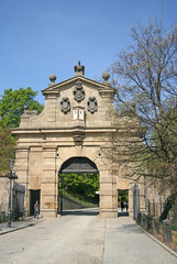 Fototapeta na wymiar PRAGUE, CZECH REPUBLIC - APRIL 25, 2010: Vysehrad Gate (Leopold Gate), Vysehradska Brana, Czech Republic