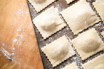 Pelmeni - Russian ravioli. Cooking process. Toned