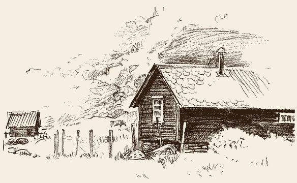sketch of an old village house