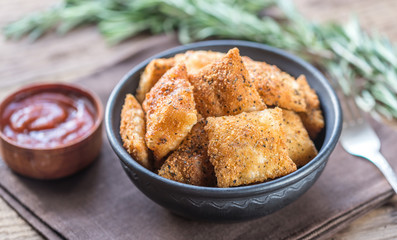 Plate with fried ravioli