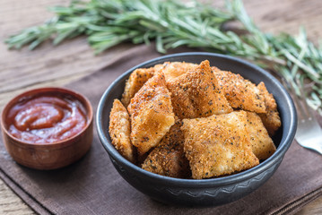Plate with fried ravioli