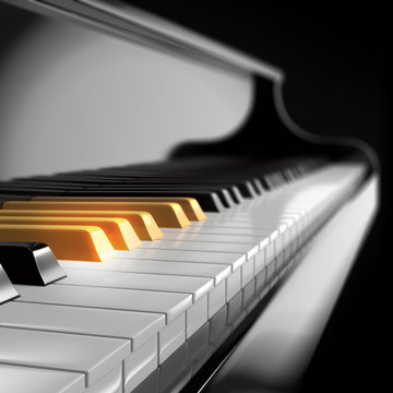 piano keyboard with golden keys