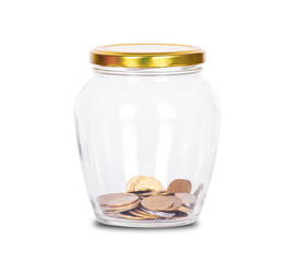 Coins in glass money jar