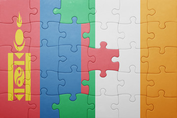 puzzle with the national flag of ireland and mongolia