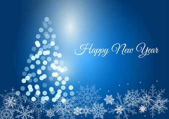 Shining new year tree on blue gradient background. Christmas or New Year greeting card design concept. Symbol of winter. Can be used on post cards, other print products, page and web decor.