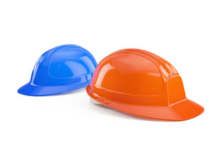 Fototapeta premium blue and orange safety helmet isolated on white background