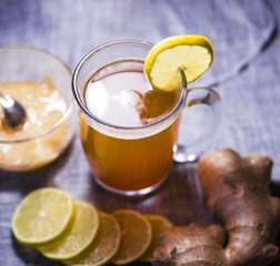 honey tea with a lemon and ginger