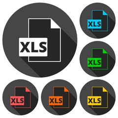 The XLS icon, File format symbol set with long shadow