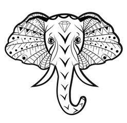 Elephant' head vector isolated on white, testa elefante vettoriale bianco/nero su sfondo bianco © rosangelaincusci