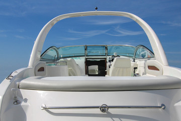 Fototapeta na wymiar Motorboat back view