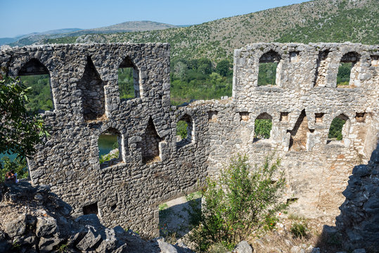 ruins of medieval fortress in Pocitelj village in Bosnia and Herzegovina