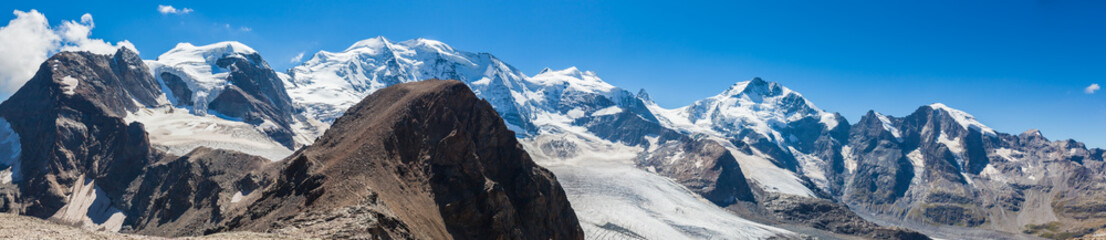Fototapeta na wymiar Panorama view of Bernina massive and glacier
