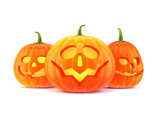 three halloween pumpkin, isolated on white background