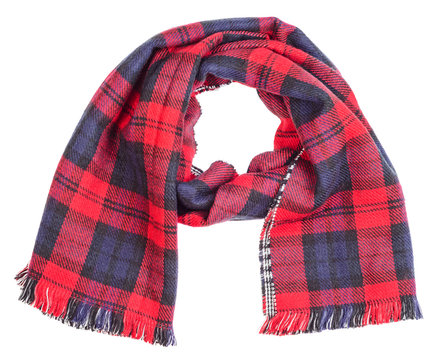 Wool  Red Tartan Plaid Scarf Isolated