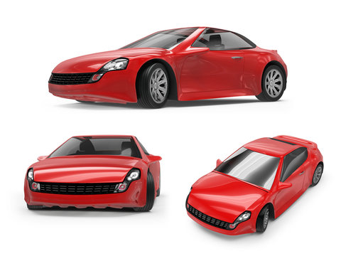 concept of a red sports car on white background, 3d rendered illustration