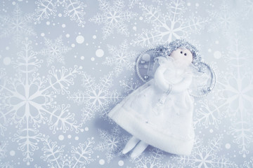 New years eve angel on a holiday blue background