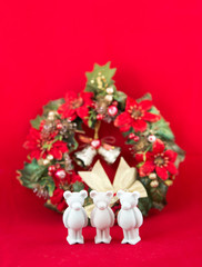 beautiful small plaster bear wishes Merry Christmas, Red background