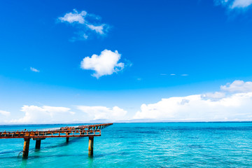 Sea, pier, landscape. Okinawa, Japan.