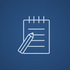 Writing pad and pen line icon.