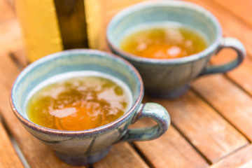 Norman apple cider in a typical ceramic cups