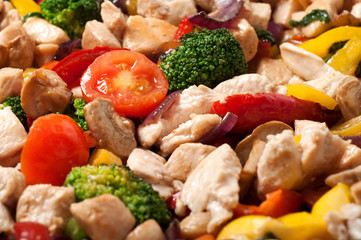 Closeup of stewed chicken with vegetables