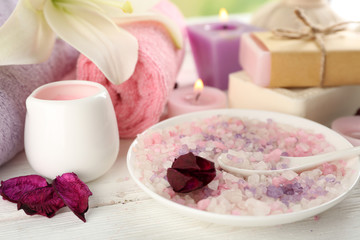 Spa composition on white wooden background