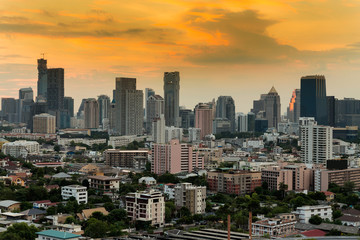 Bangkok city downtown with dramatic sky during sunset