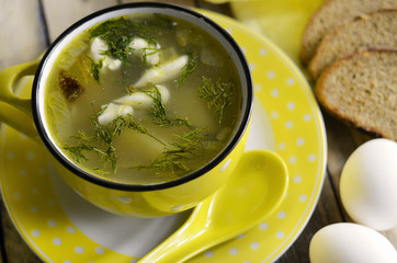 green borsch with sorrel and egg