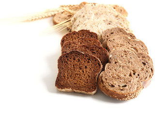 Sliced bread and ears isolated on white