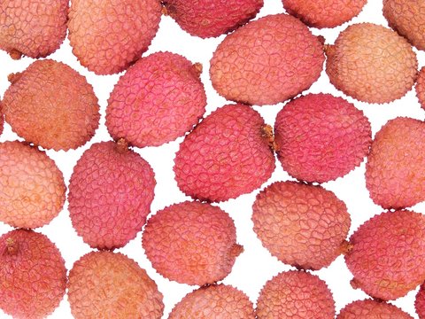 Lychees fruits (Litchi chinensis) isolated on white