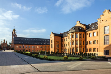 Obraz premium Kiev, Ukraine. Modern buildings, Goloseevo monastery