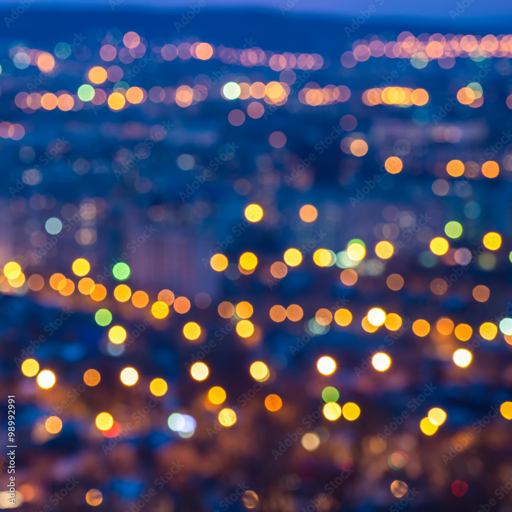 Wall mural abstract circular bokeh city lights with horizon colorful backgr