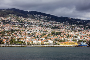 Seafront of Funchal town, Madeira, Portugal. Old castle Fortalez