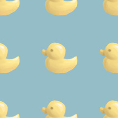 Yellow duck isolated illustration - seamless background on light blue background