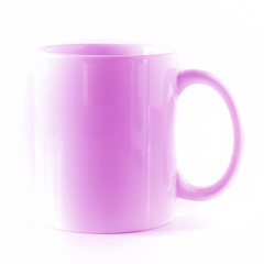 A violet mug, empty, isolated on white background.